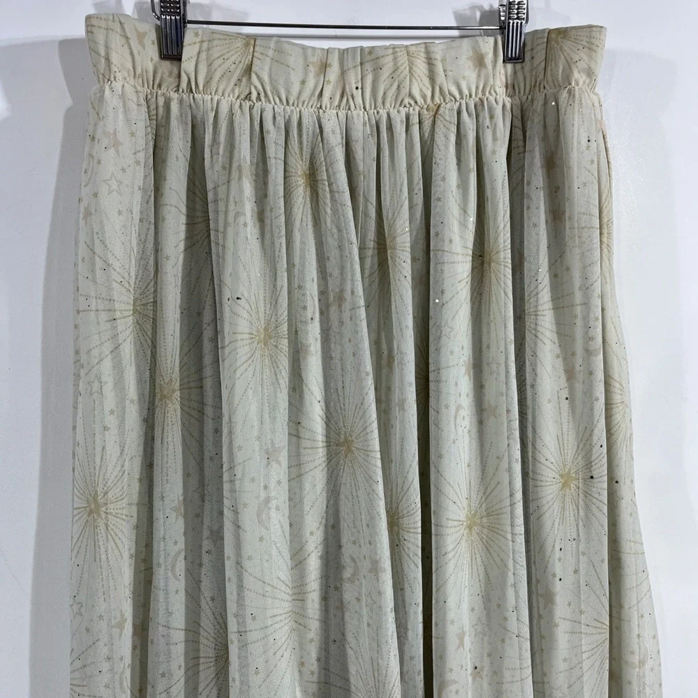 Torrid Whimsigoth Celestial Gold Star Moon Mesh Midi Skirt Cream Womens 1X Boho